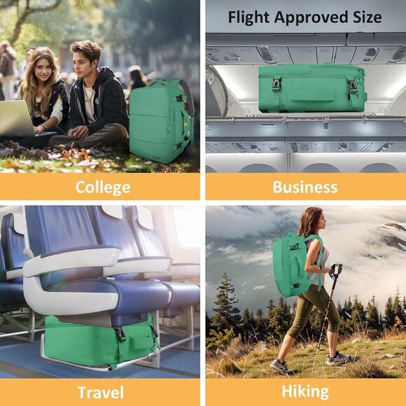 Taygeer Women's Pear Green Travel Backpack Carry On 15.6inch Laptop Backpack - Picture 10 of 10